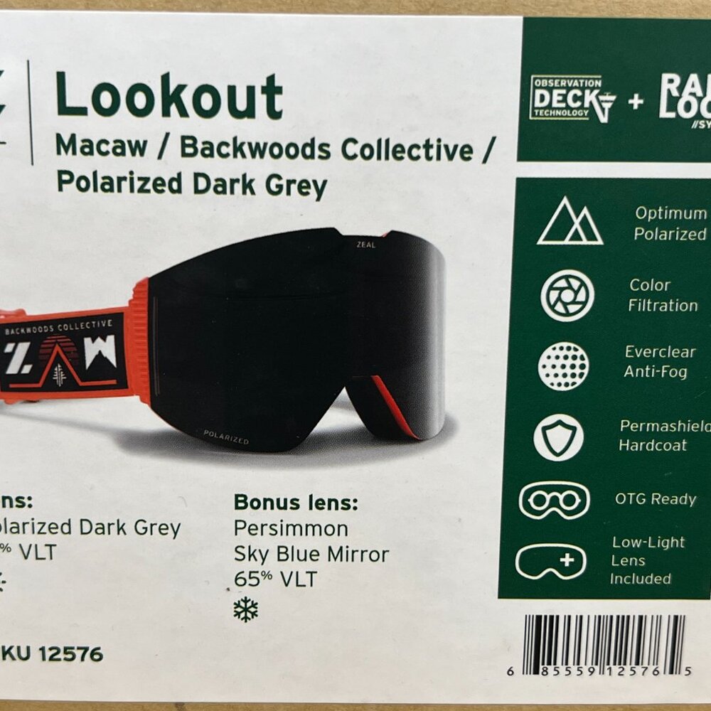 Zeal Optics Lookout Backwoods Collective Polarized Dark Grey Ski Goggles